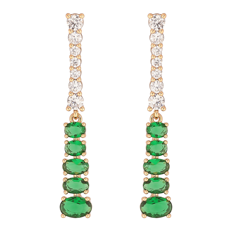 Сережки Xuping Позолота 18K пусети «Доріжки біло-зелених кристалів» фото №1