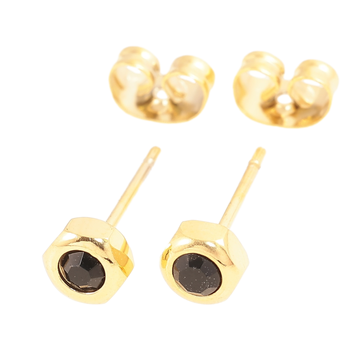 Сережки Xuping TTM Stainless Steel колір 14К пусети «Шестигранники з чорними кристалами» ø 5мм фото №10