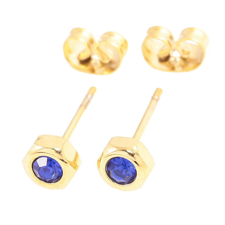 Сережки Xuping TTM Stainless Steel колір 14К пусети «Шестигранники з синіми кристалами» ø 5мм фото №11