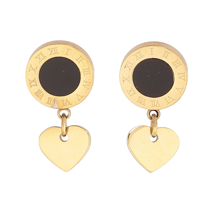 Сережки Xuping TTM Stainless Steel колір 14К пусети «Циферблати з чорними вставками та сердечками» фото №21