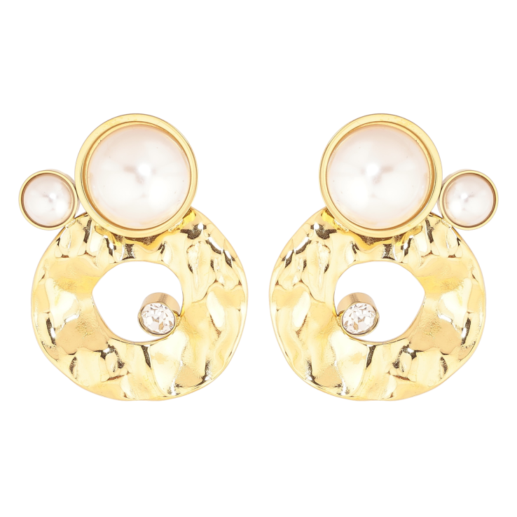 Сережки Xuping TTM Stainless Steel колір 14К пусети «Декоративні кола з кристалами та перлинами» фото №7