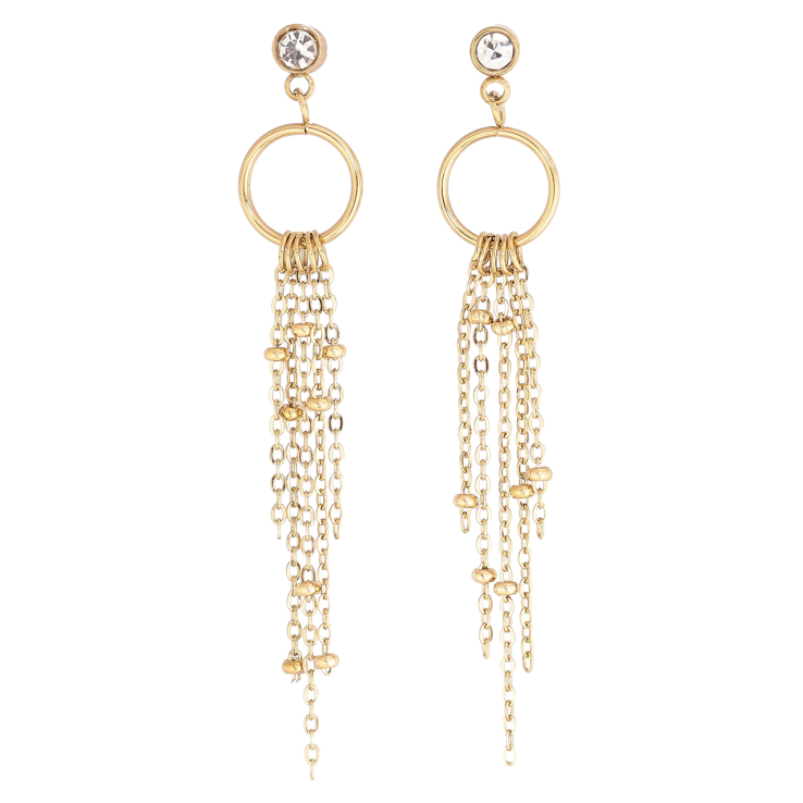 Сережки Xuping TTM Stainless Steel колір 14К пусети «Декоративні підвіски з ланцюжками» фото №3