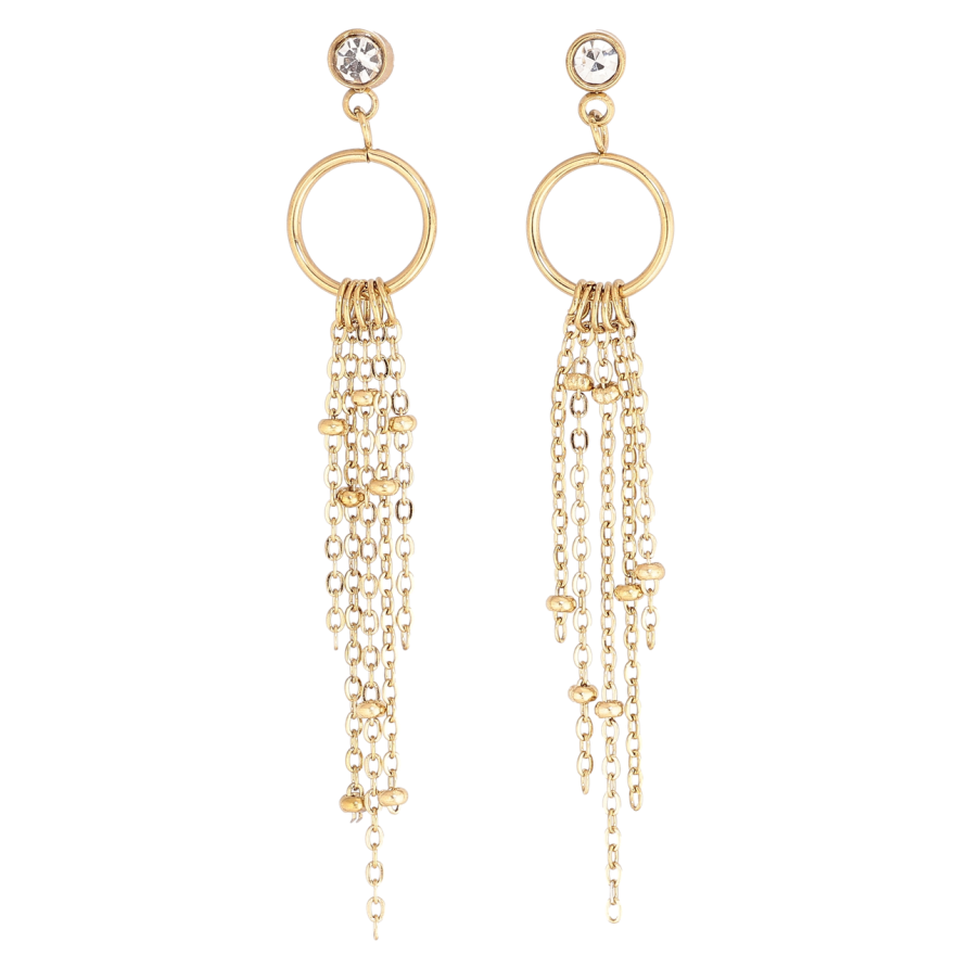 Сережки Xuping TTM Stainless Steel колір 14К пусети «Декоративні підвіски з ланцюжками» фото №1