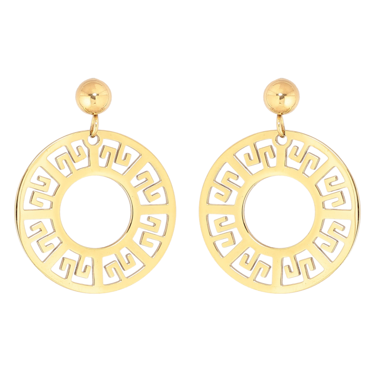 Сережки Xuping TTM Stainless Steel колір 14К пусети «Різьблені круглі підвіски» фото №20