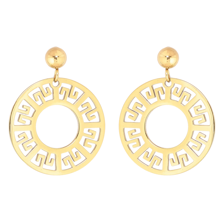 Серьги Xuping TTM Stainless Steel цвет 14К пусеты Резные круглые подвески фото №1