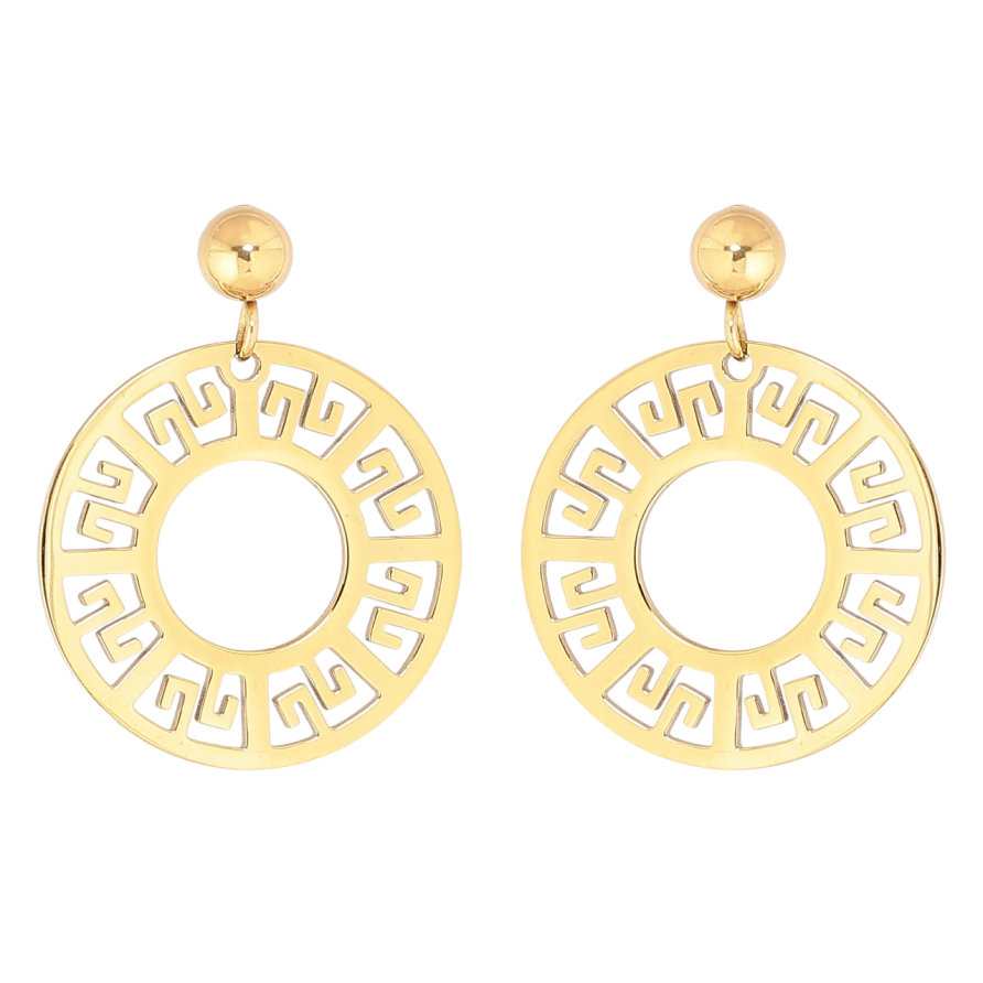 Сережки Xuping TTM Stainless Steel колір 14К пусети «Різьблені круглі підвіски» фото №1