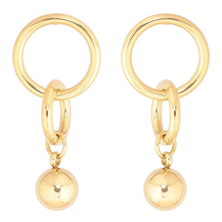 Сережки Xuping TTM Stainless Steel колір 14К пусети «Колечка з підвісками кульками» фото №8