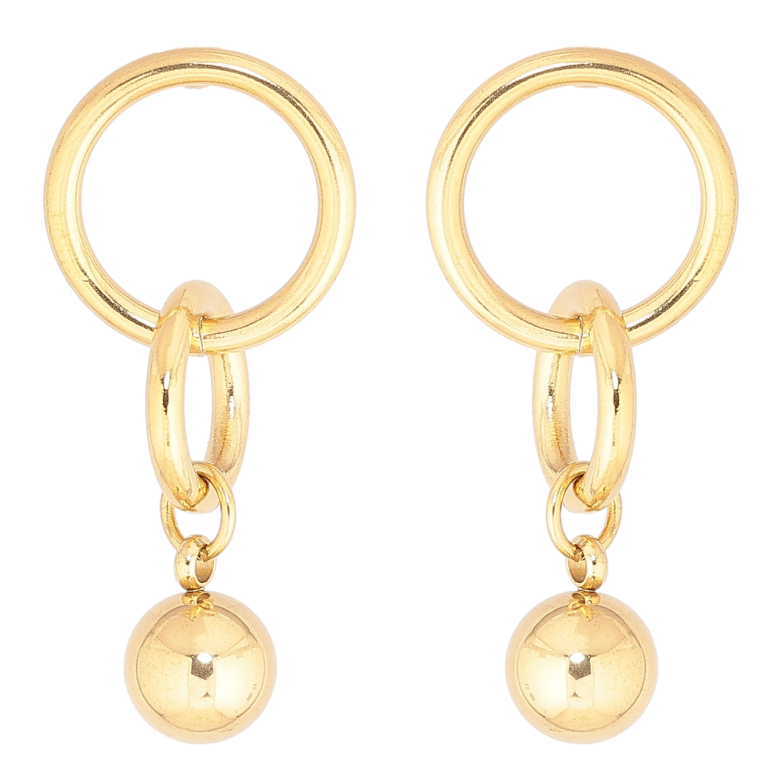 Сережки Xuping TTM Stainless Steel колір 14К пусети «Колечка з підвісками кульками» фото №1