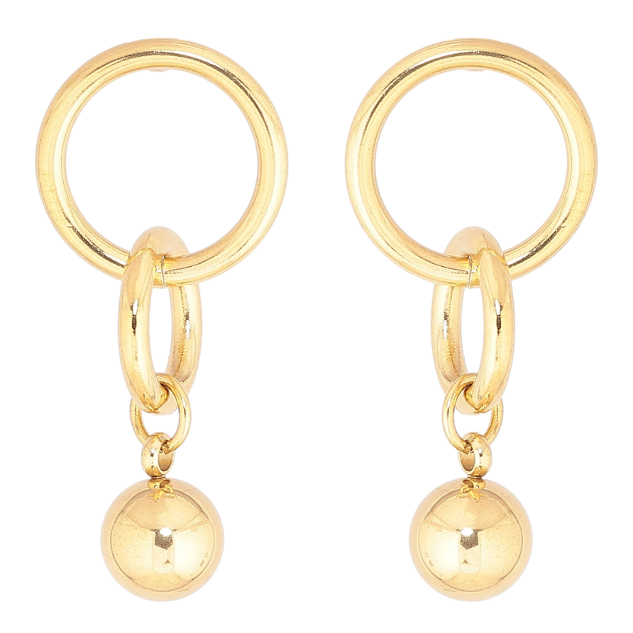 Сережки Xuping TTM Stainless Steel колір 14К пусети «Колечка з підвісками кульками» фото №1