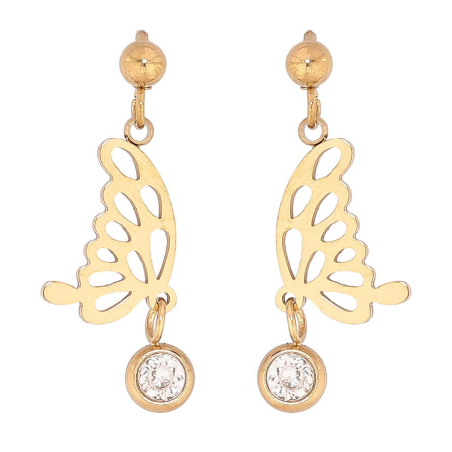 Сережки Xuping TTM Stainless Steel колір 14К пусети «Метелики з кристалами» фото №1