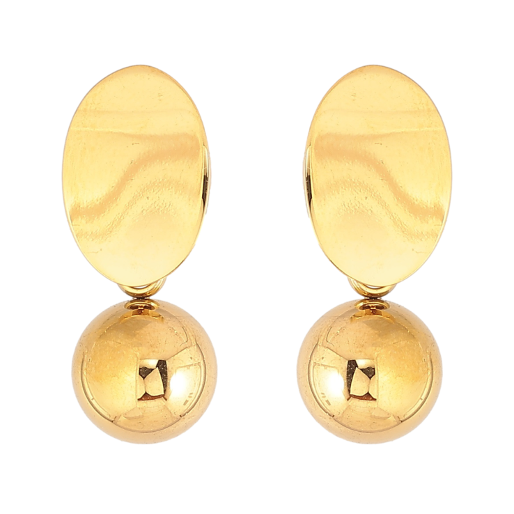 Сережки Xuping TTM Stainless Steel колір 14К пусети «Овали з підвісками кульками» фото №2