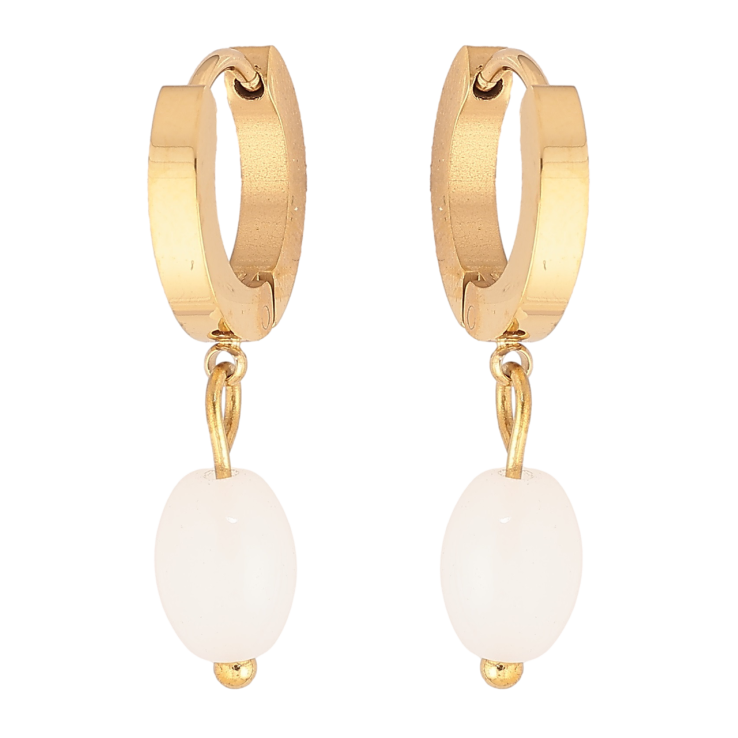 Сережки Xuping TTM Stainless Steel колір 14К підвіски на колечках «Білі намистини» фото №7