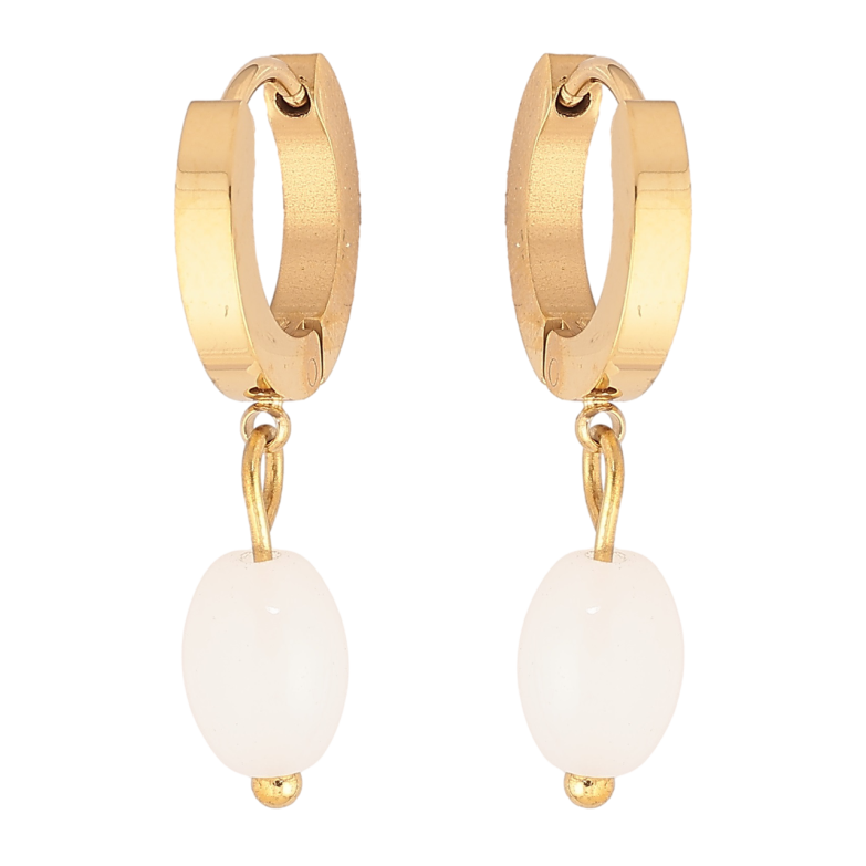 Сережки Xuping TTM Stainless Steel колір 14К підвіски на колечках «Білі намистини» фото №1