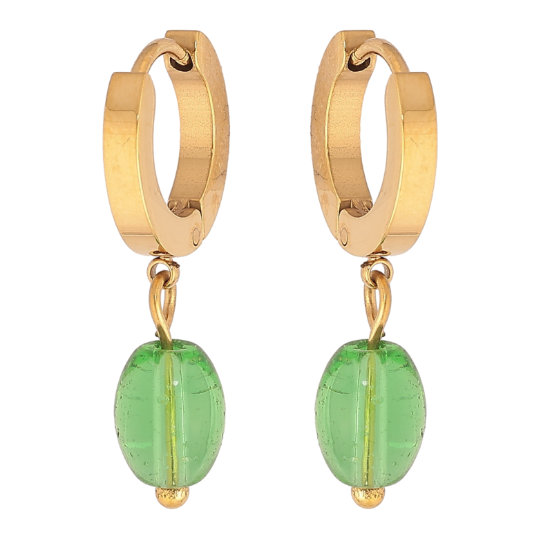 Сережки Xuping TTM Stainless Steel колір 14К підвіски на колечках «Зелені намистини» фото №1