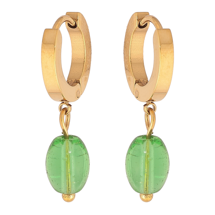 Сережки Xuping TTM Stainless Steel колір 14К підвіски на колечках «Зелені намистини» фото №1