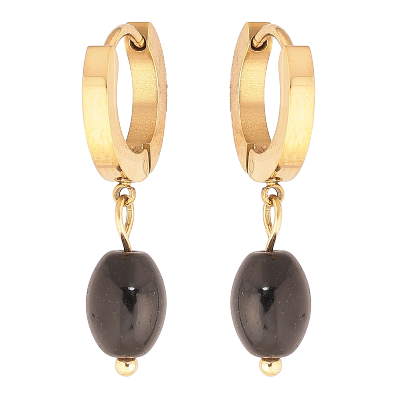 Сережки Xuping TTM Stainless Steel колір 14К підвіски на колечках «Чорні намистини» фото №1