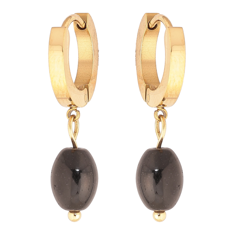 Сережки Xuping TTM Stainless Steel колір 14К підвіски на колечках «Чорні намистини» фото №1