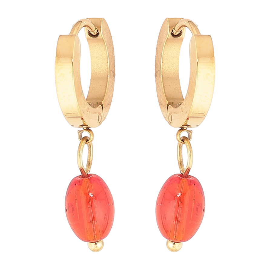 Сережки Xuping TTM Stainless Steel колір 14К підвіски на колечках «Червоні намистини» фото №1