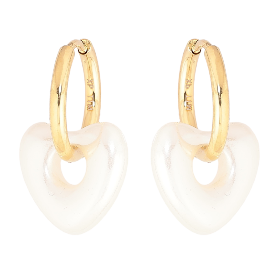 Сережки Xuping TTM Stainless Steel колір 14К підвіски на колечках «Білі керамічні сердечка» 2 в 1 фото №1