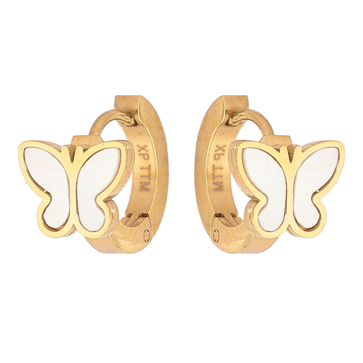 Сережки Xuping TTM Stainless Steel колір 14К колечка «Метелики з перламутровими вставками» фото №13