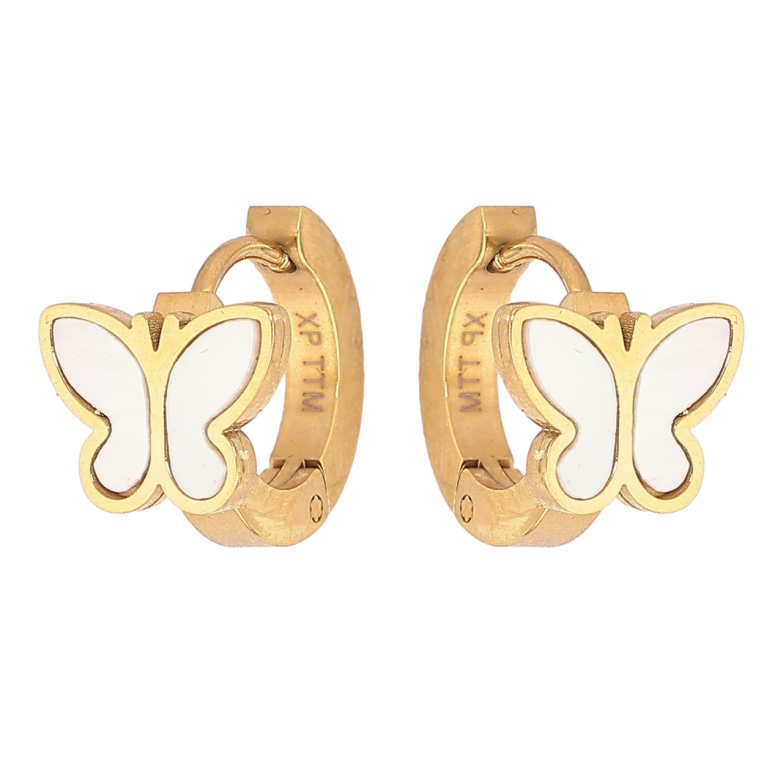Сережки Xuping TTM Stainless Steel колір 14К колечка «Метелики з перламутровими вставками» фото №1