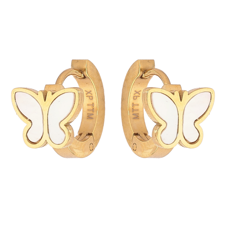 Сережки Xuping TTM Stainless Steel колір 14К колечка «Метелики з перламутровими вставками» фото №1