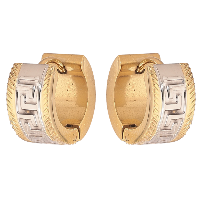 Серьги Xuping TTM Stainless Steel цвет 14К + Родий колечки Греческий орнамент фото №1