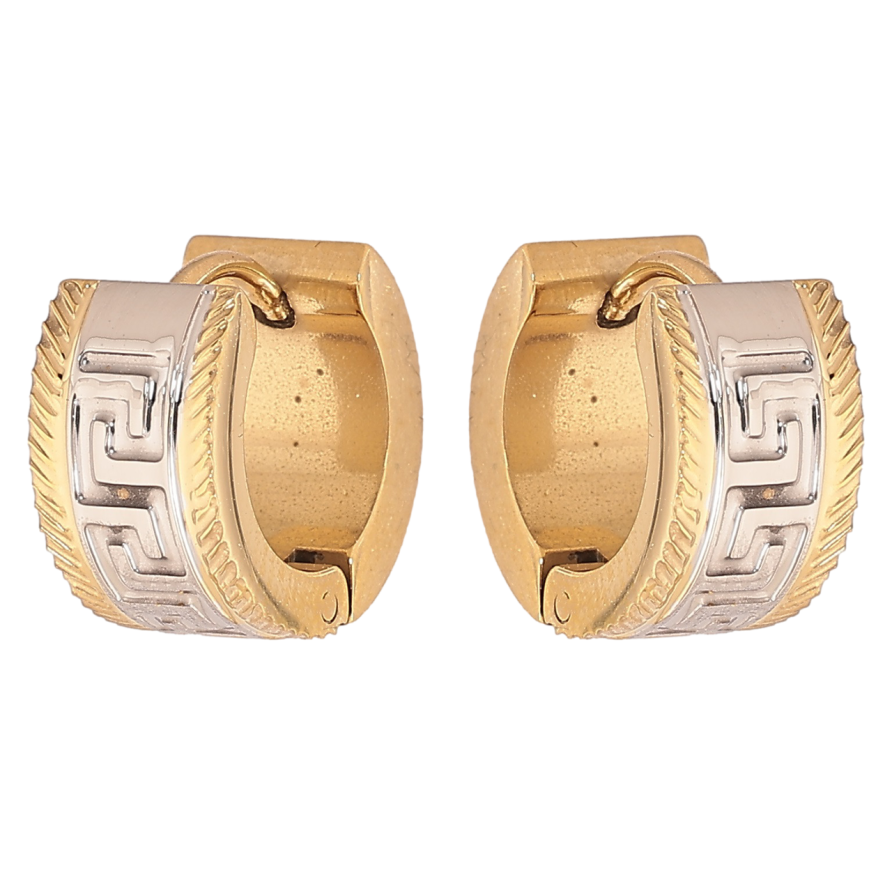 Сережки Xuping TTM Stainless Steel колір 14К + Родій колечка «Грецький орнамент» фото №1