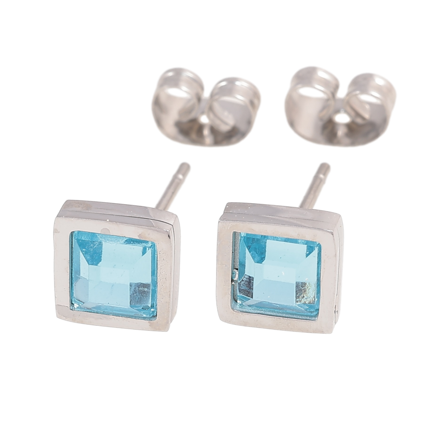 Серьги Xuping TTM Stainless Steel цвет Родий пусеты Квадратные голубые кристаллы 7х7мм фото №1