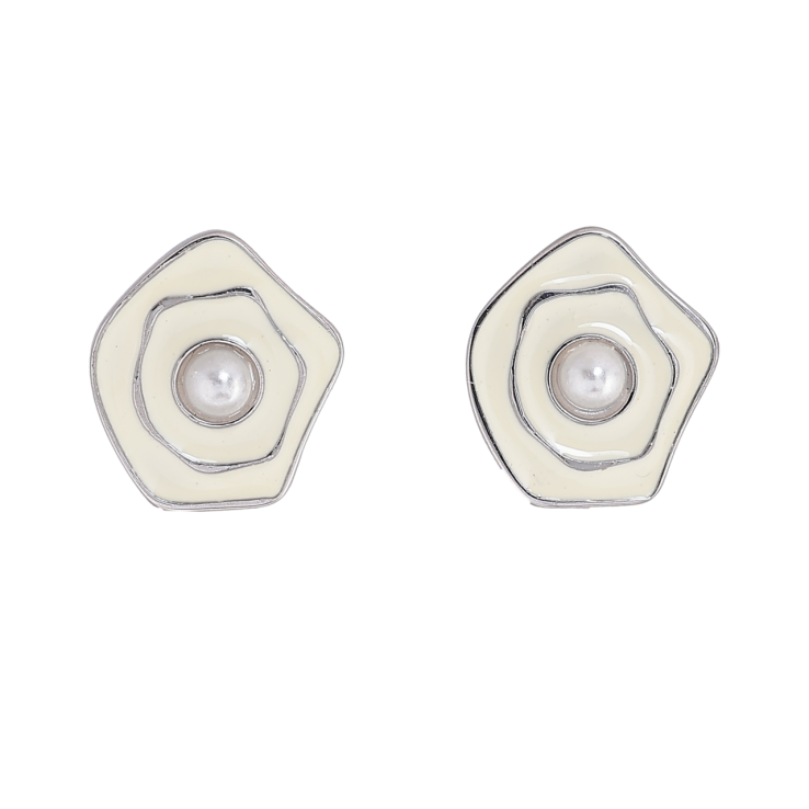 Сережки Xuping TTM Stainless Steel колір Родій пусети «Квіточки з білою емаллю» фото №8