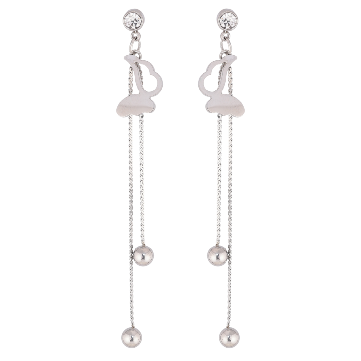 Сережки Xuping TTM Stainless Steel колір Родій пусети «Підвіски з метеликами» фото №5