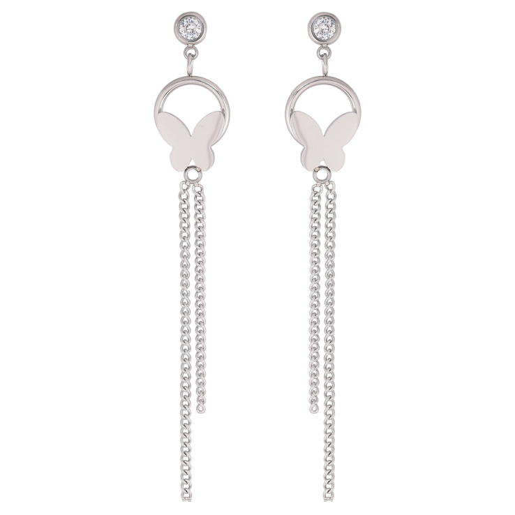 Сережки Xuping TTM Stainless Steel колір Родій пусети «Підвіски з метеликами» фото №4