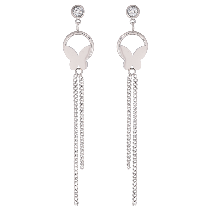 Сережки Xuping TTM Stainless Steel колір Родій пусети «Підвіски з метеликами» фото №1