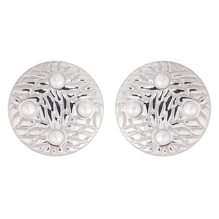 Сережки Xuping TTM Stainless Steel колір Родій пусети «Кола з візерунком і перлинками» ø 18мм фото №11