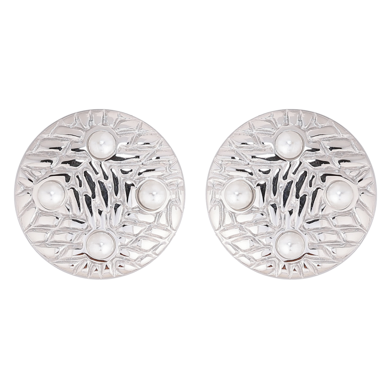 Сережки Xuping TTM Stainless Steel колір Родій пусети «Кола з візерунком і перлинками» ø 18мм фото №11