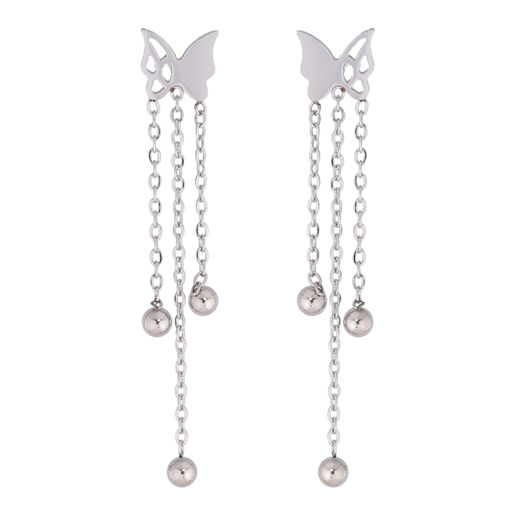 Сережки Xuping TTM Stainless Steel колір Родій пусети «Метелики з підвісками» фото №7