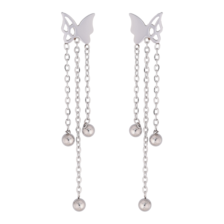 Сережки Xuping TTM Stainless Steel колір Родій пусети «Метелики з підвісками» фото №1