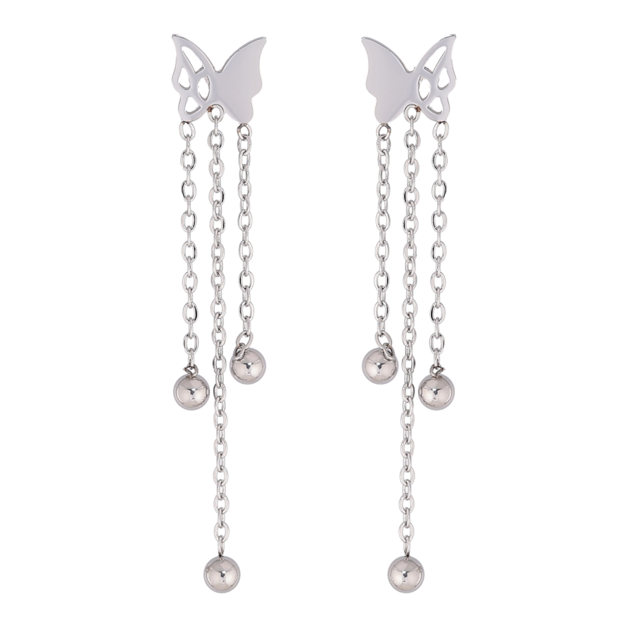 Сережки Xuping TTM Stainless Steel колір Родій пусети «Метелики з підвісками» фото №1
