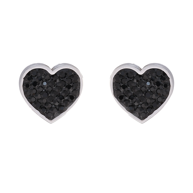 Серьги Xuping TTM Stainless Steel цвет Родий пусеты Сердечки с черными кристаллами фото №22