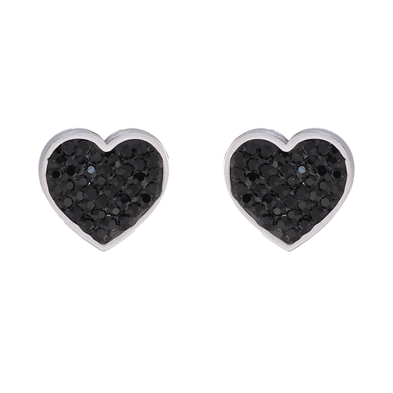 Серьги Xuping TTM Stainless Steel цвет Родий пусеты Сердечки с черными кристаллами фото №1