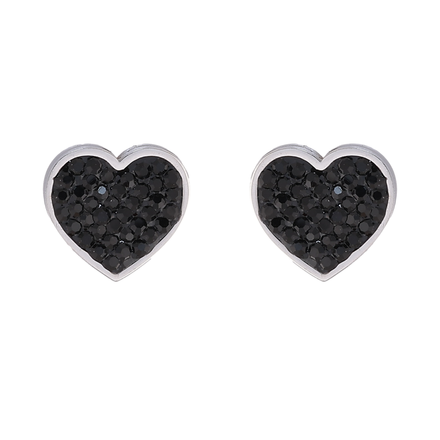 Серьги Xuping TTM Stainless Steel цвет Родий пусеты Сердечки с черными кристаллами фото №1