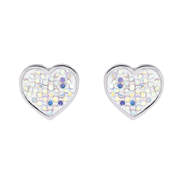 Сережки Xuping TTM Stainless Steel колір Родій пусети «Сердечка з райдужними кристалами» фото №25