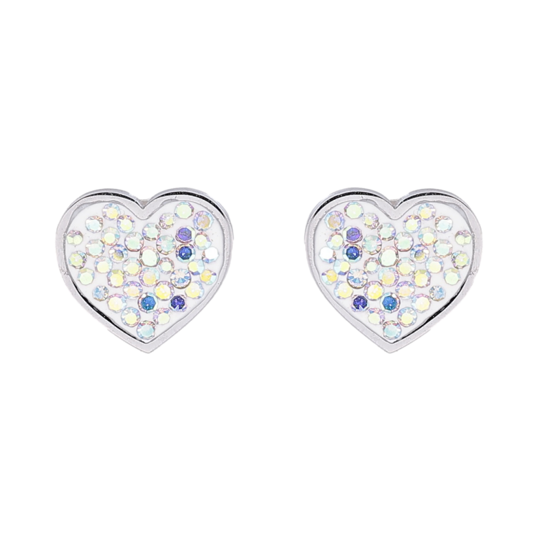 Сережки Xuping TTM Stainless Steel колір Родій пусети «Сердечка з райдужними кристалами» фото №1