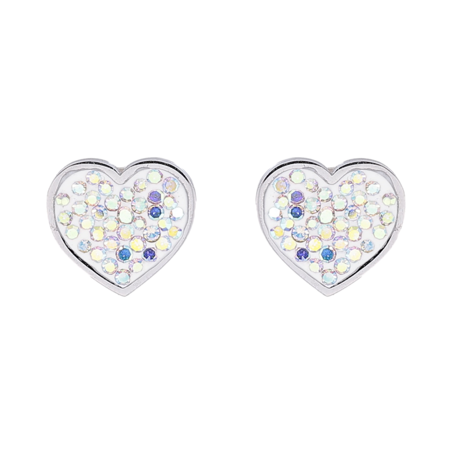 Сережки Xuping TTM Stainless Steel колір Родій пусети «Сердечка з райдужними кристалами» фото №1