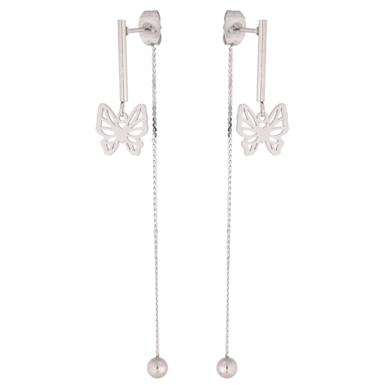 Сережки Xuping TTM Stainless Steel колір Родій пусети-джекети «Метелики з кульками на ланцюжку» фото №1 Сережки Xuping TTM Stainless Steel колір Родій пусети-джекети «Метелики з кульками на ланцюжку» фото №1