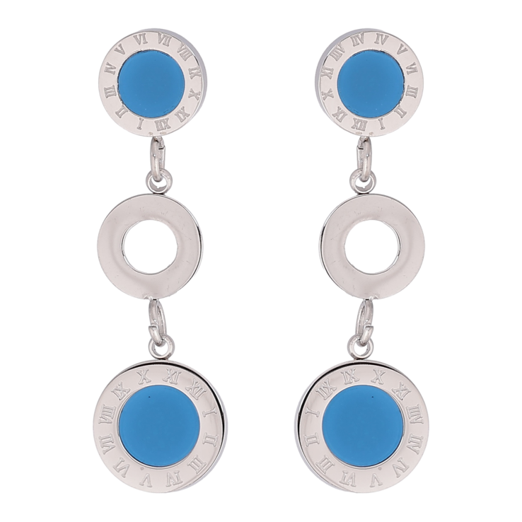 Сережки Xuping TTM Stainless Steel колір Родій пусети «Підвіски циферблат з блакитною емаллю» фото №25