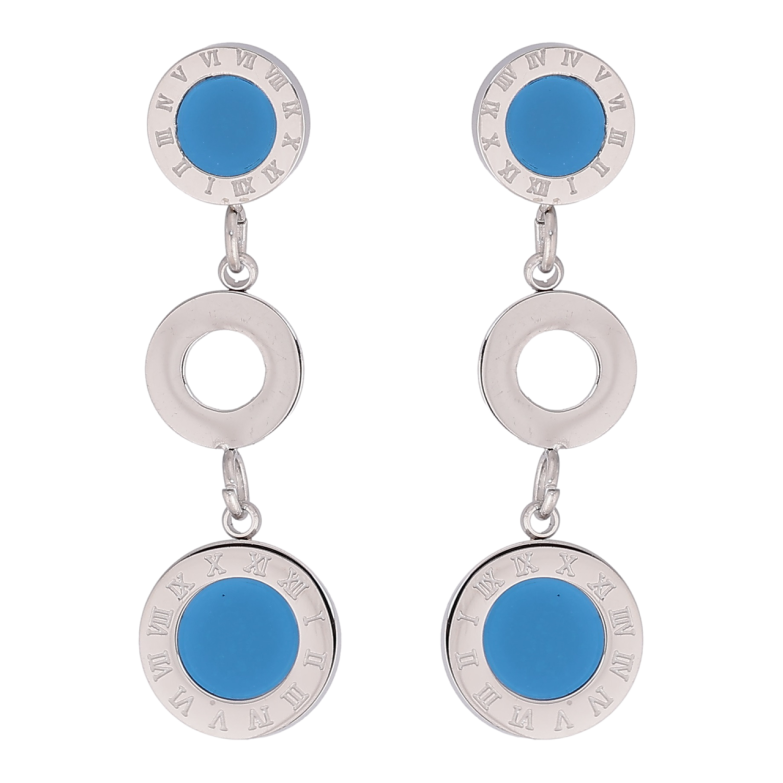 Сережки Xuping TTM Stainless Steel колір Родій пусети «Підвіски циферблат з блакитною емаллю» фото №1
