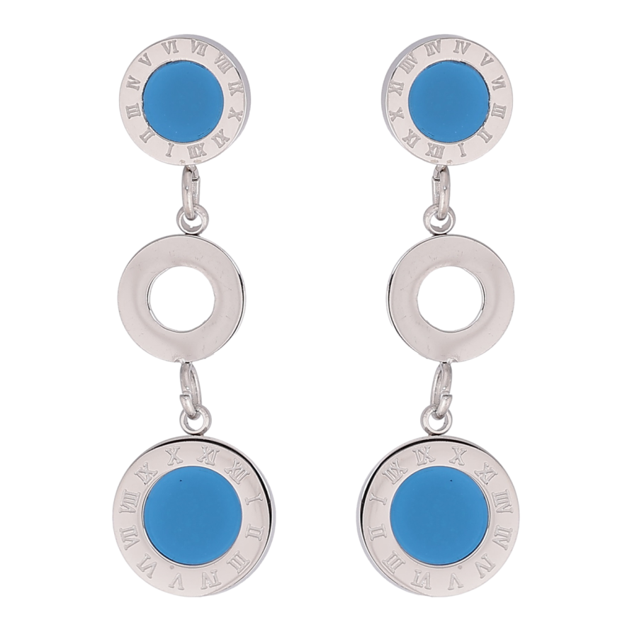 Сережки Xuping TTM Stainless Steel колір Родій пусети «Підвіски циферблат з блакитною емаллю» фото №1