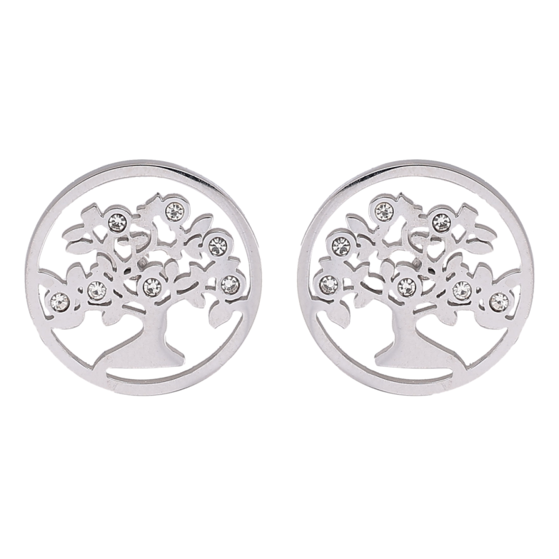 Сережки Xuping TTM Stainless Steel колір Родій пусети «Дерево в колечку» ø 14мм фото №8
