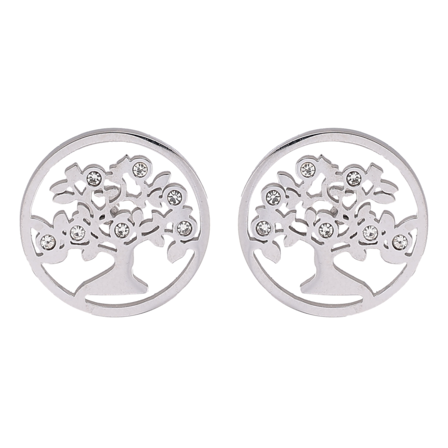 Сережки Xuping TTM Stainless Steel колір Родій пусети «Дерево в колечку» ø 14мм фото №1